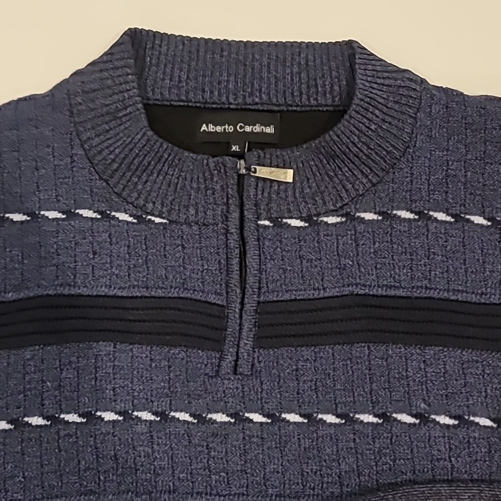 Alberto Cardinali Quarter-Zip Sweater Stripe Blue XL - Picture 4 of 9
